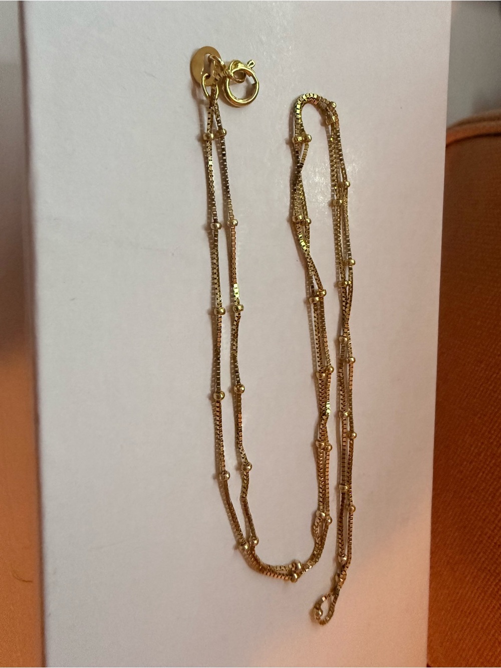 Solid 14kt Yellow Gold Bead Station Chain Necklace 18”